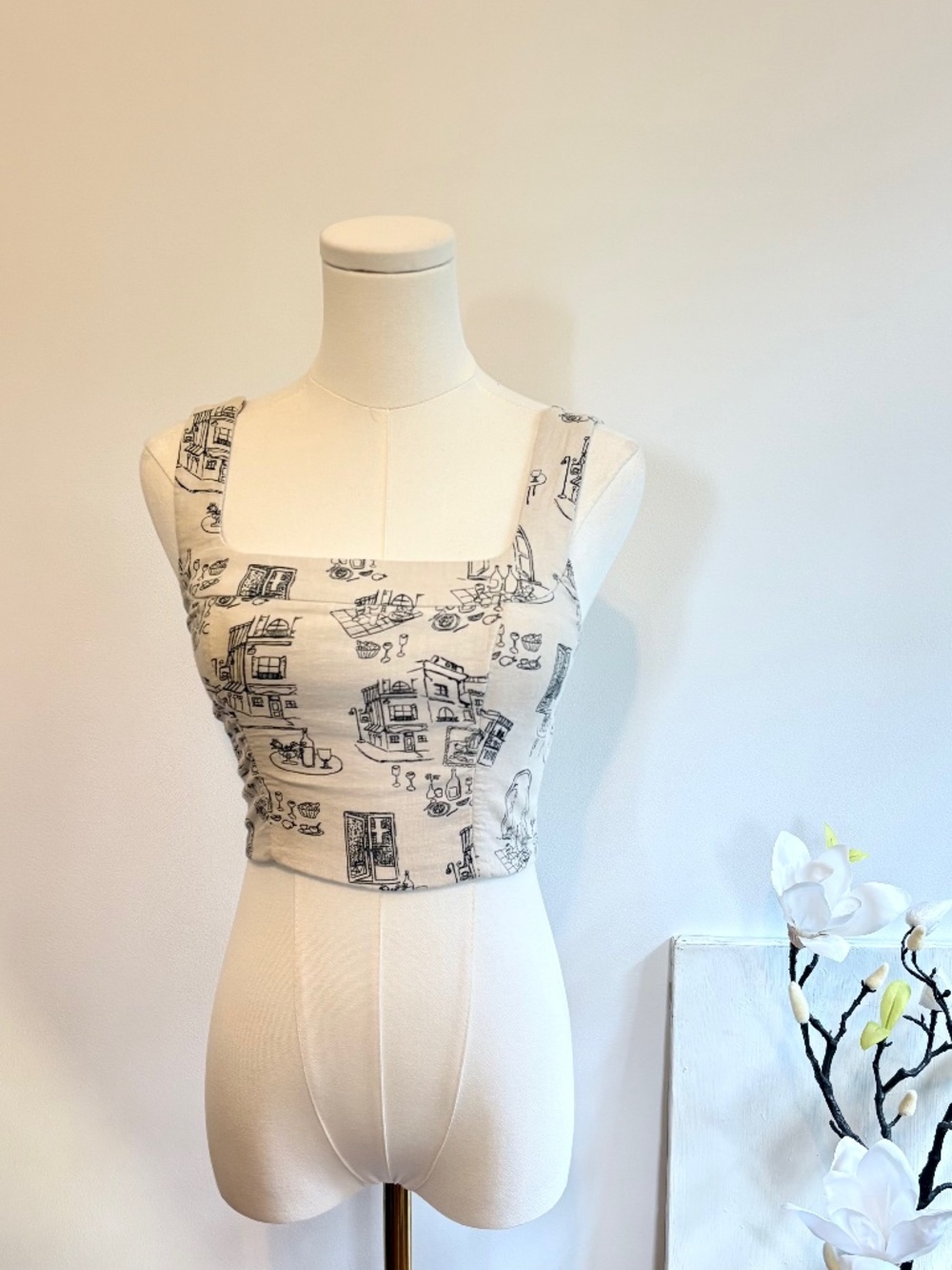 Abercrombie Linen Blend Corset French Toile Crop‎ Top XXS Coastal Euro Summer